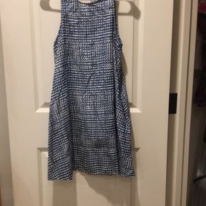 Firth women Sleeveless A-Line Dress dots/pockets 100% Tencel size S blue white
